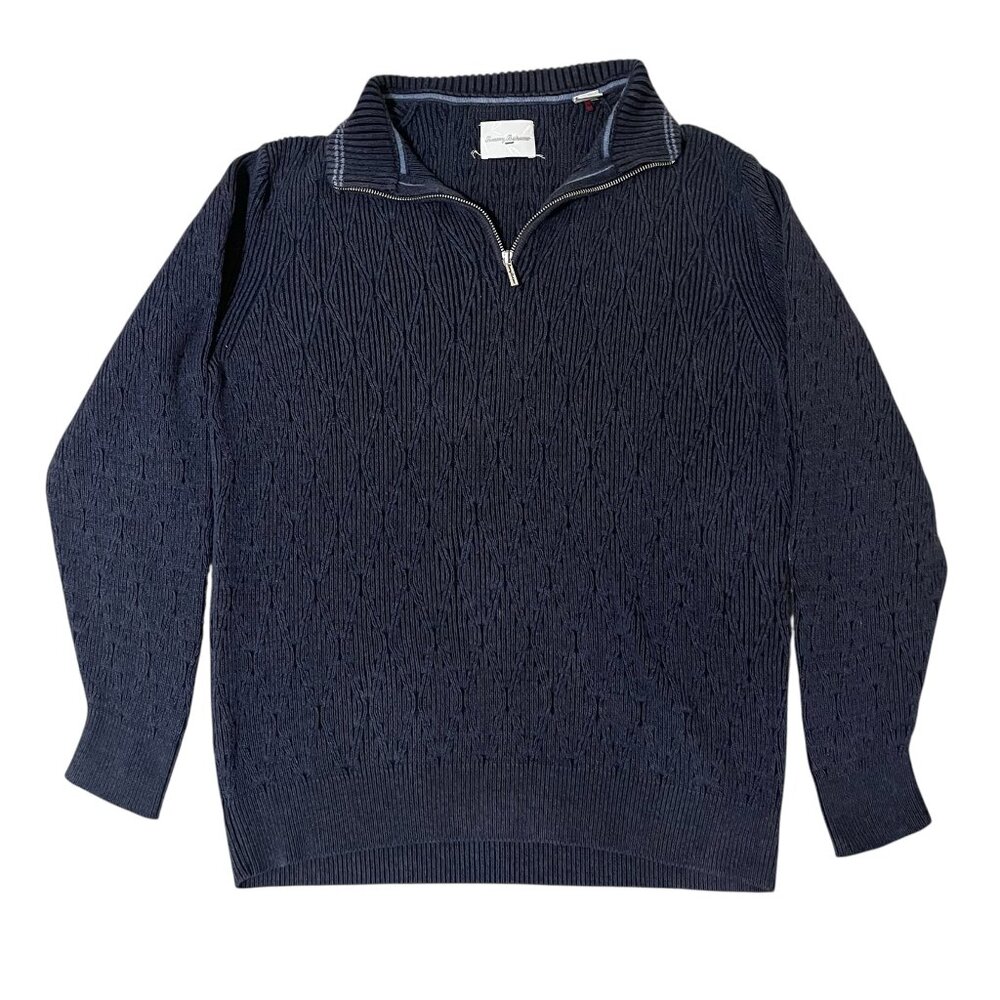 Tommy Bahama 1/4 Zip Pullover Sweater Blue Textured Knit Men's Size XL Coastal.